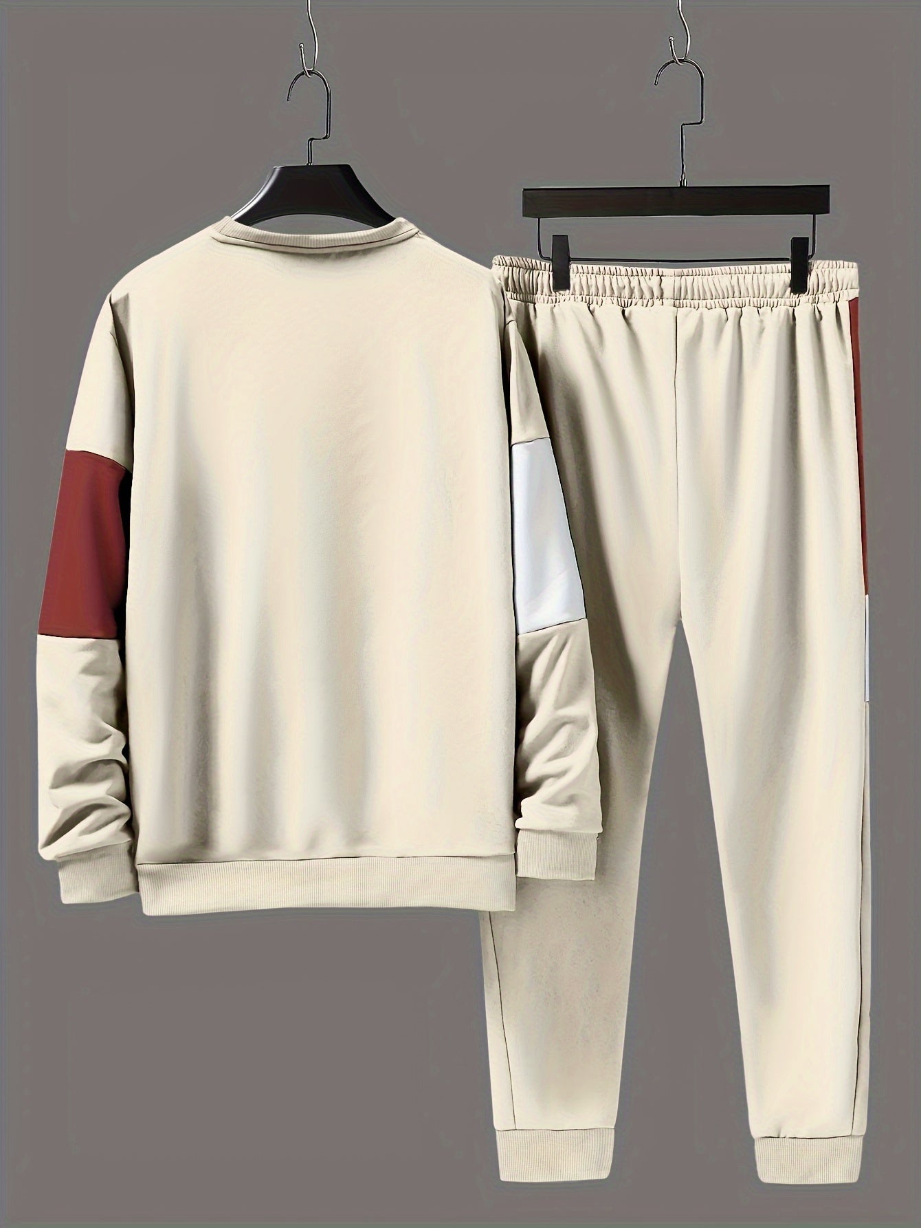 Men's Color Block Polyester Crew Neck Sweatshirt and Joggers Set for Spring and Fall