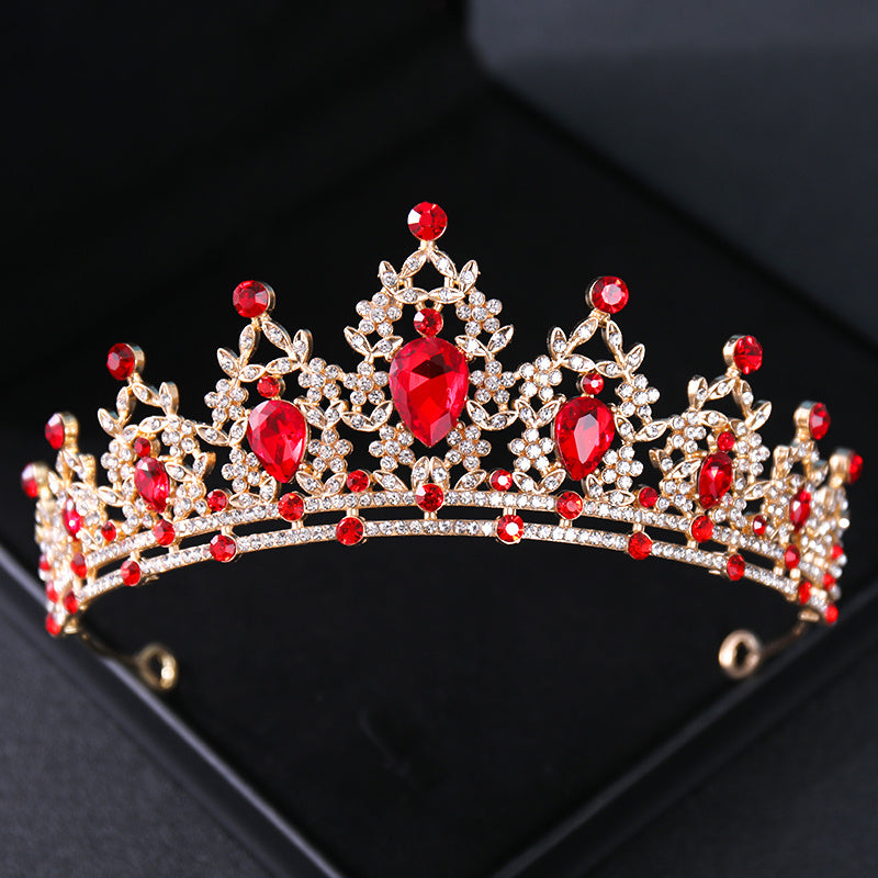 Red Crystal Tiaras for Women Prom Bridal Rhinestone Wedding Hair Accessories Crown
