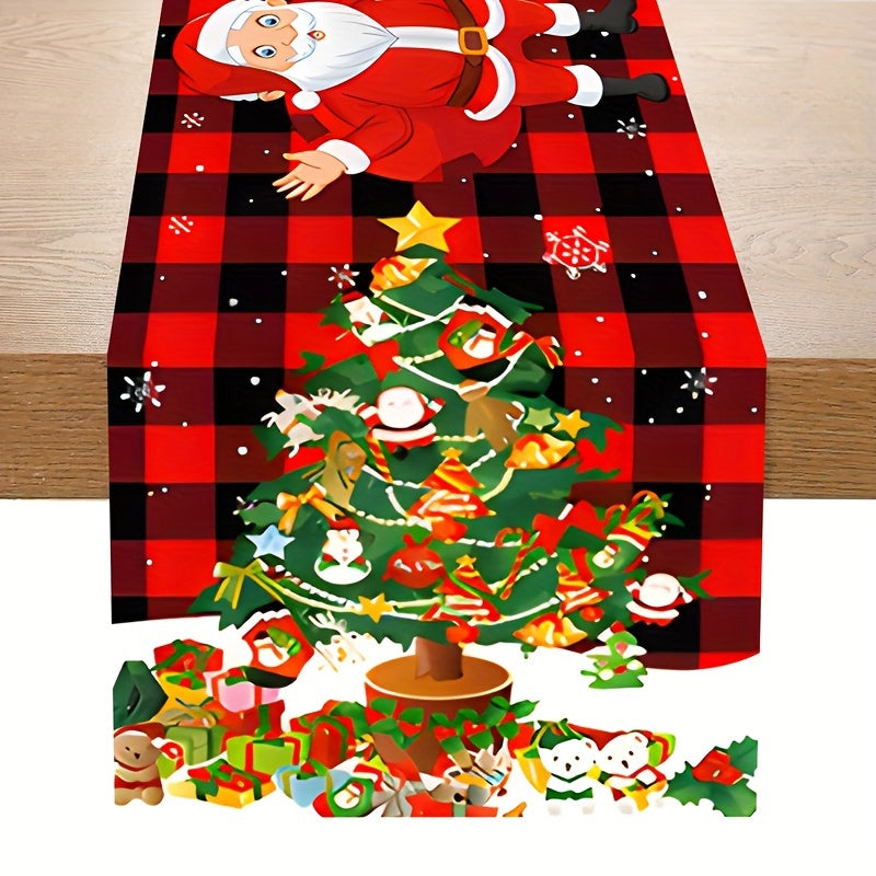 Polyester Christmas Table Runner with Santa Claus and Reindeer Design for Holiday Decor