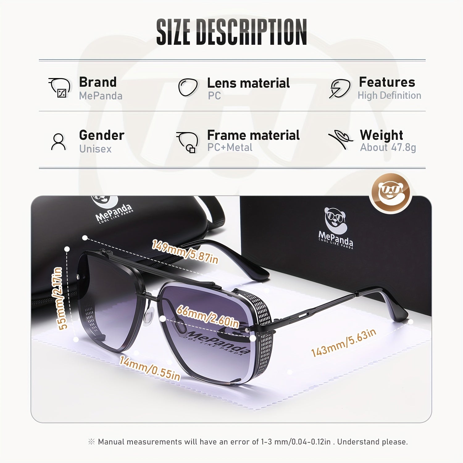 Men's and Women's Retro Square Metal Glasses Double Beam Fashion Eyewear