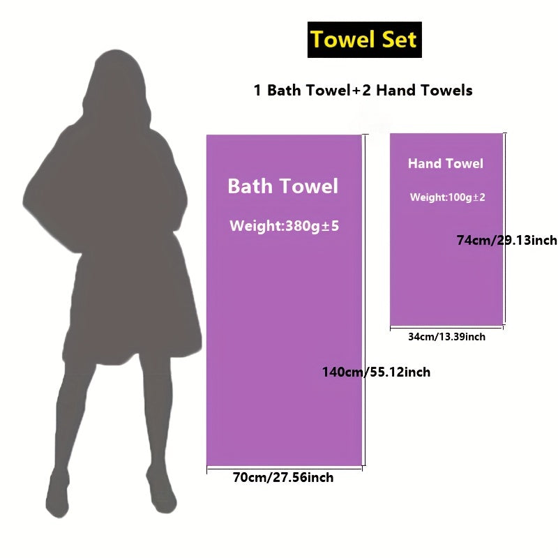 Lavender Pattern Towel Set 3 Pieces Bath and Face Towels Soft Cotton