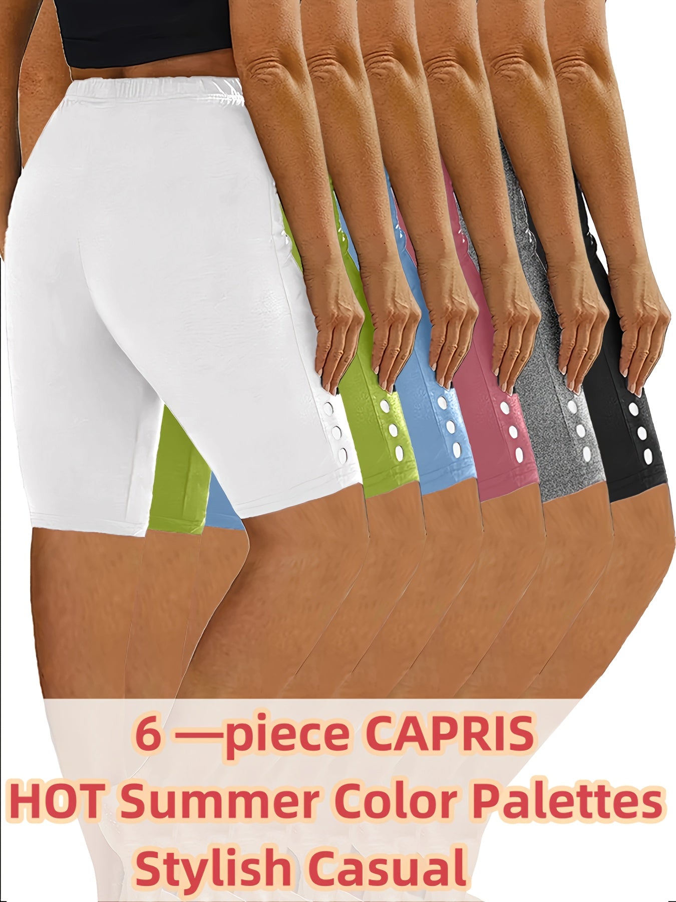 Women's Plus Size High-Waisted Capri Workout Shorts 6 Colors Elastic Gym Activewear