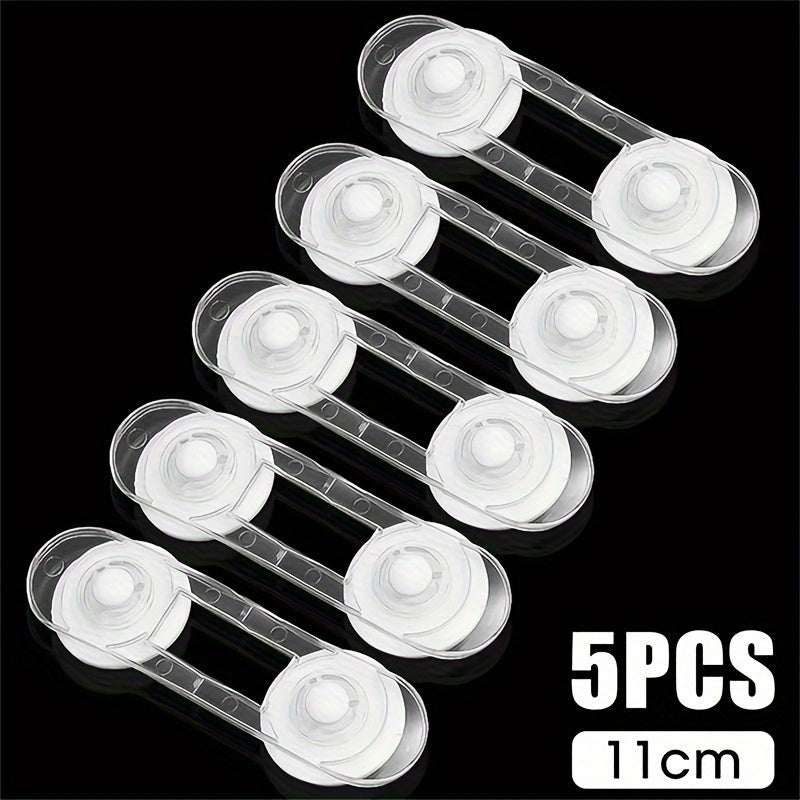 Set of 5 Transparent Latex-Free Safety Cabinet Locks and Straps for Childproofing
