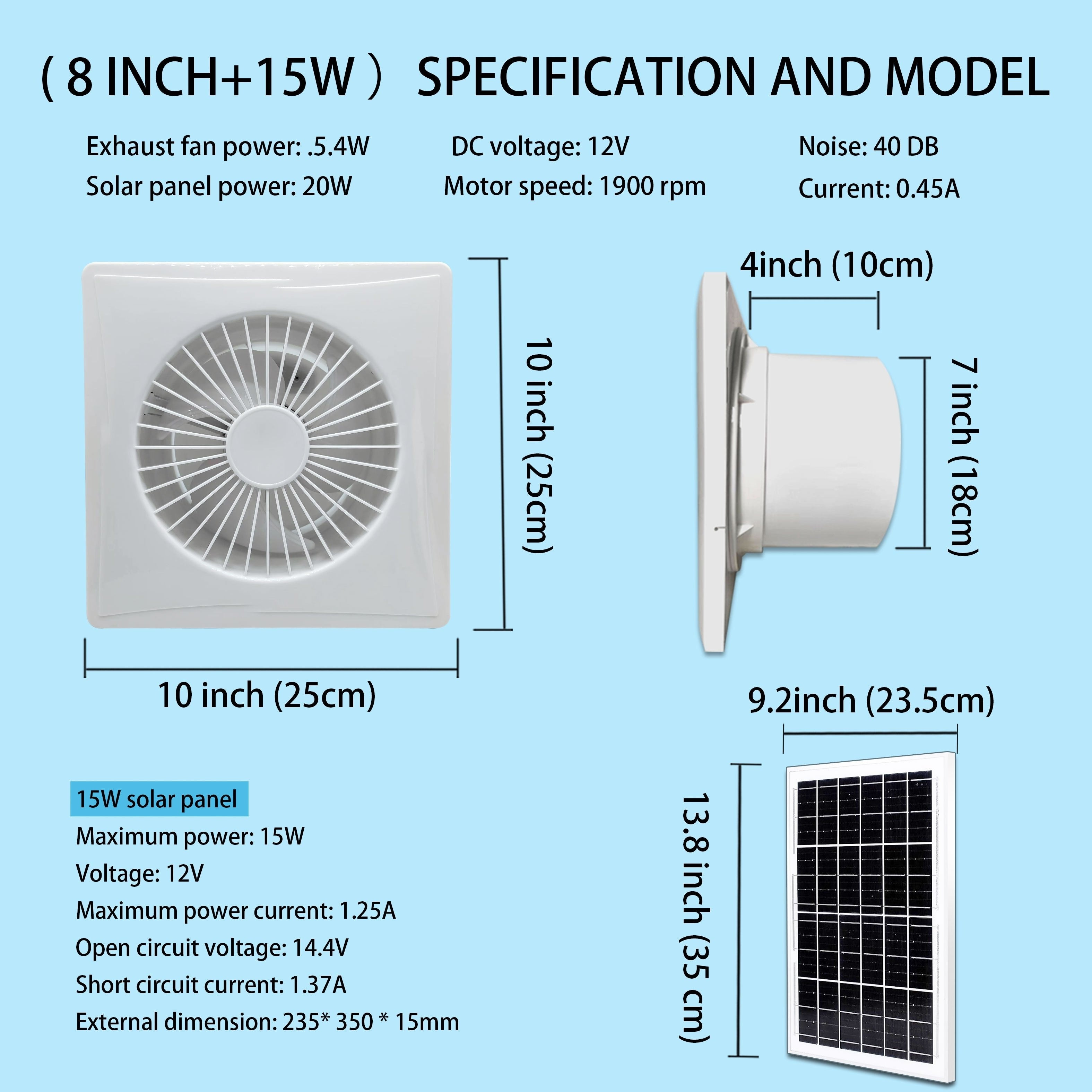 25W Solar-Powered Exhaust Fan with 4000mAh Battery for Greenhouses Sheds Chicken Coops Pet Houses