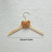 Wooden Clothes Hangers with Cartoon Bear Design Lightweight Durable Swivel Hooks for Ages 14 and Up