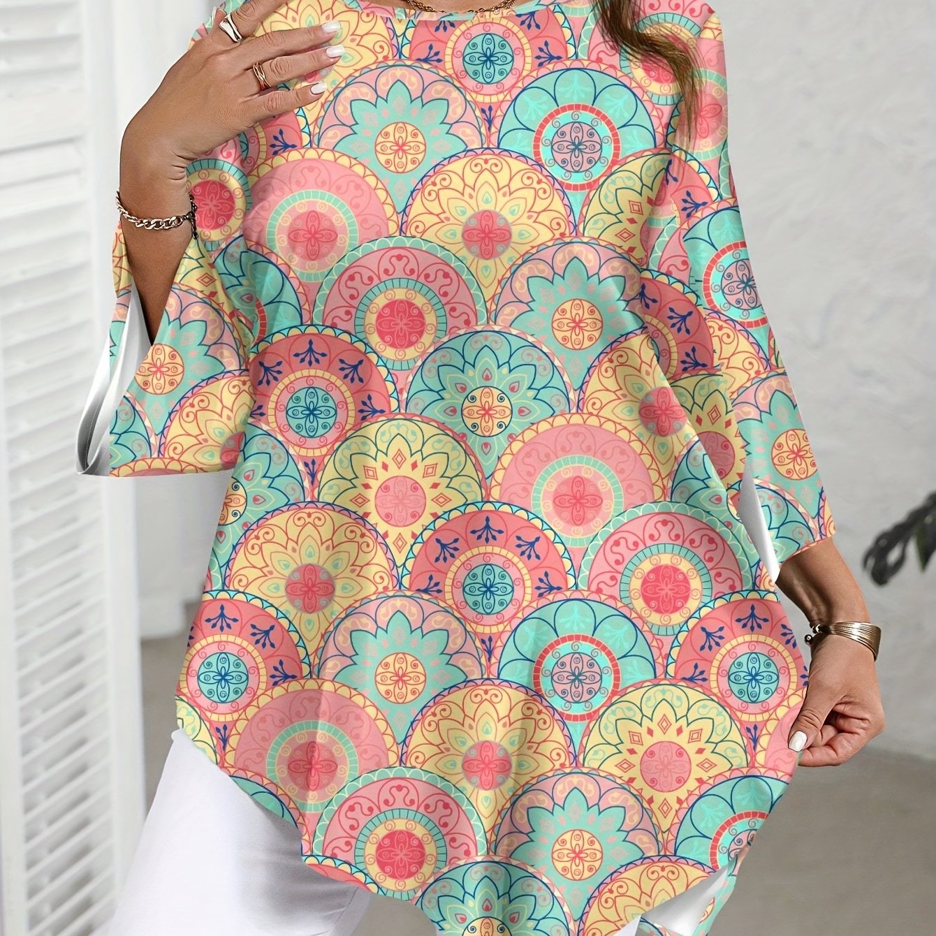 Plus Size Women's Floral Print Blouse Navy Blue White Relaxed Fit Summer Top