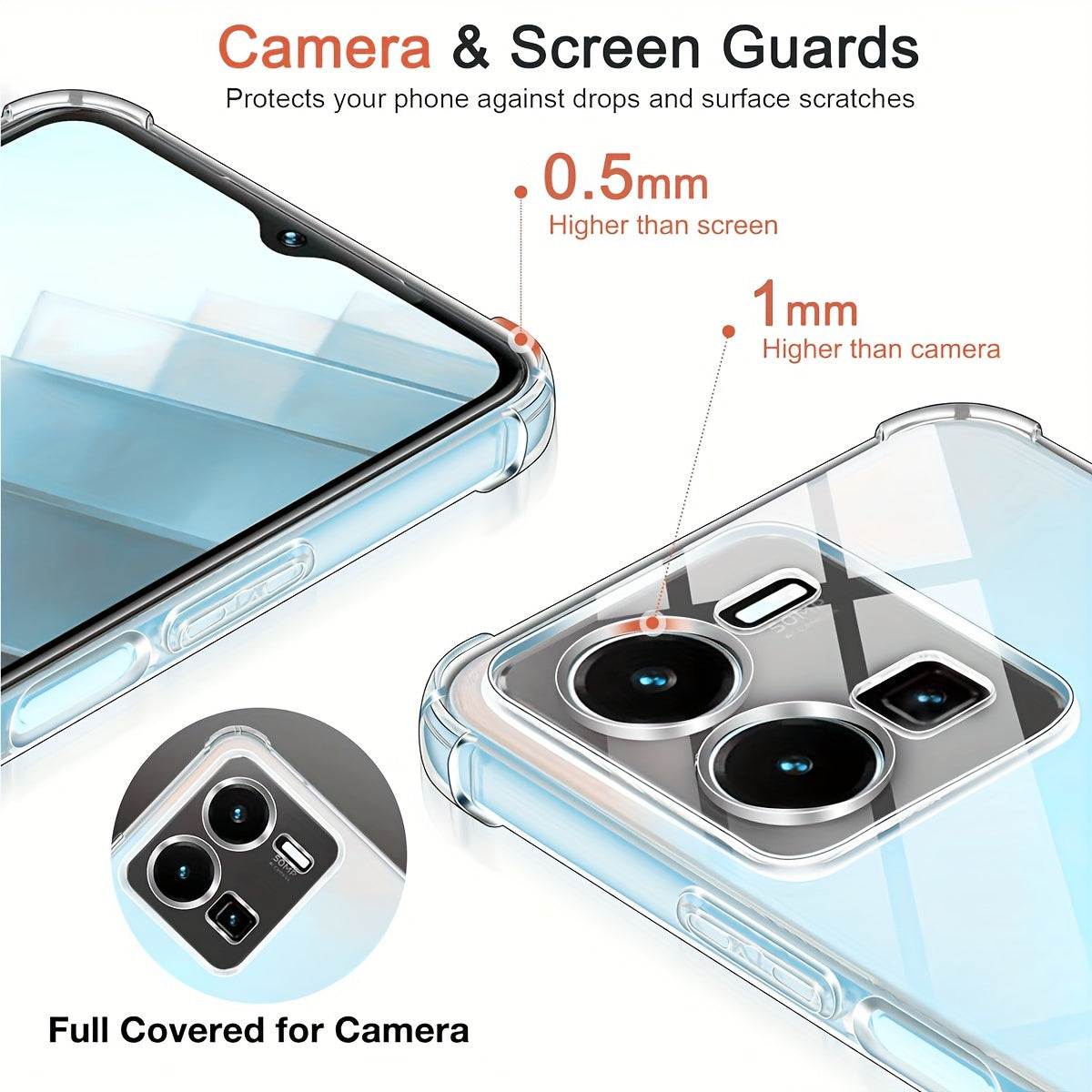 Clear Shockproof Bumper Phone Case for VIVO with Four Corner Airbags Transparent TPU Cover