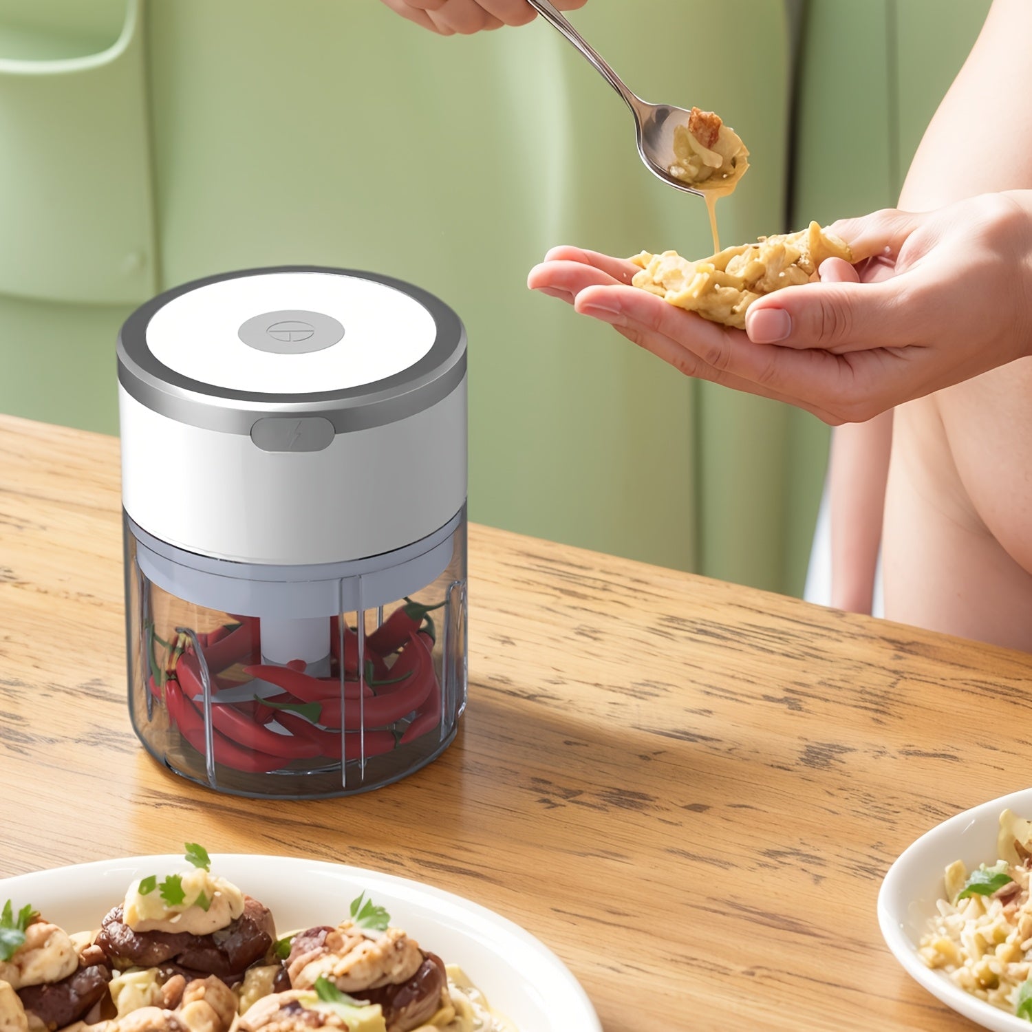 250ml USB Rechargeable Electric Garlic Chopper Vegetable Grinder 1500 RPM Motor