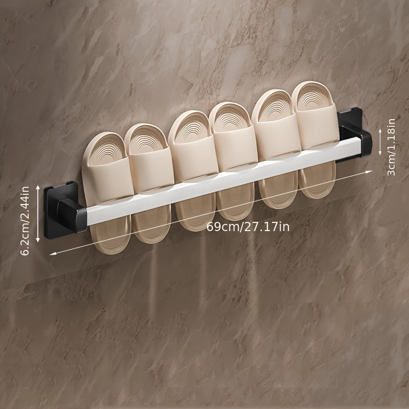 Wall-Mounted Shoe Organizer Bathroom Space-Saving No-Drill Metal Slipper Rack