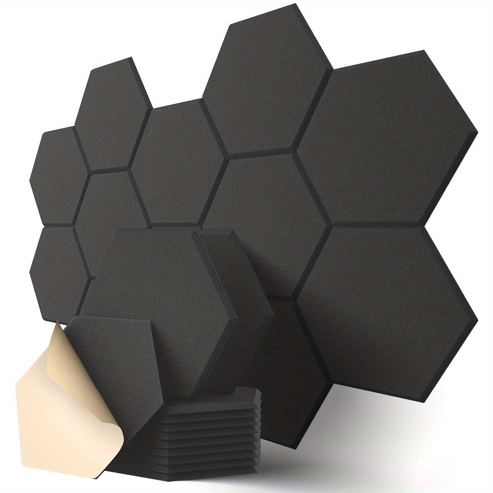12-Pack Hexagonal Soundproof Foam Panels Self-Adhesive Flame Retardant Acoustic Wall Panels Noise Reduction Echo Control 30.48cm x 25.4cm