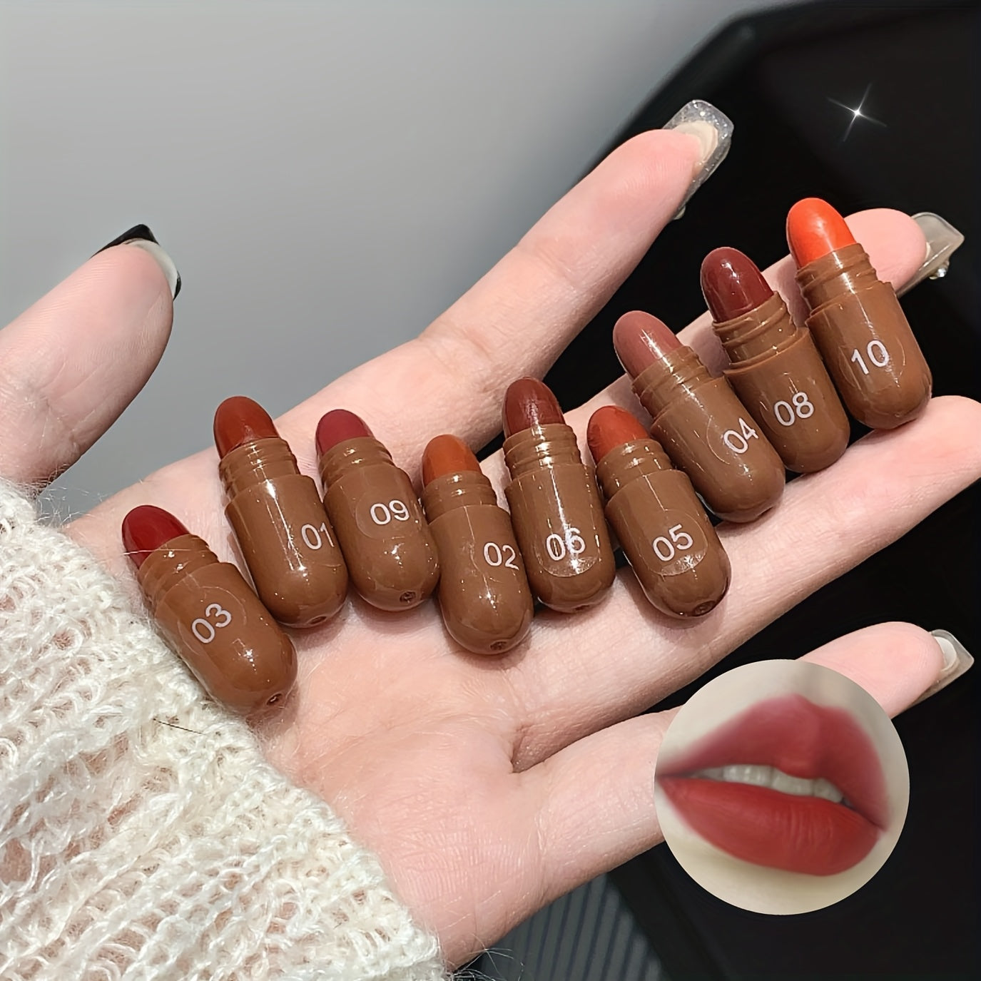 10Pcs Matte Velvet Finish Mini Lip Gloss Set Long-Lasting Non-Transferable