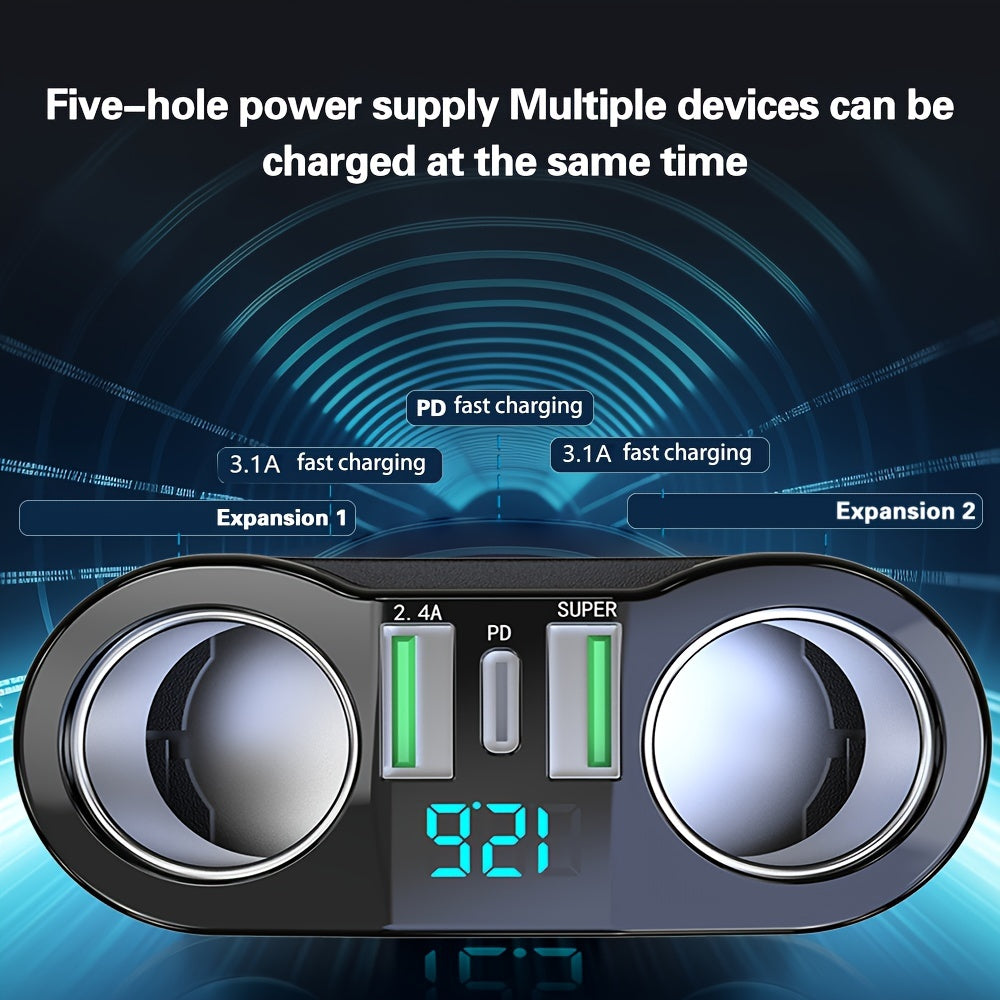 5-in-1 Car Charger Adapter Fast Charging PD USB Universal Power Mode for Car Electrical Appliances