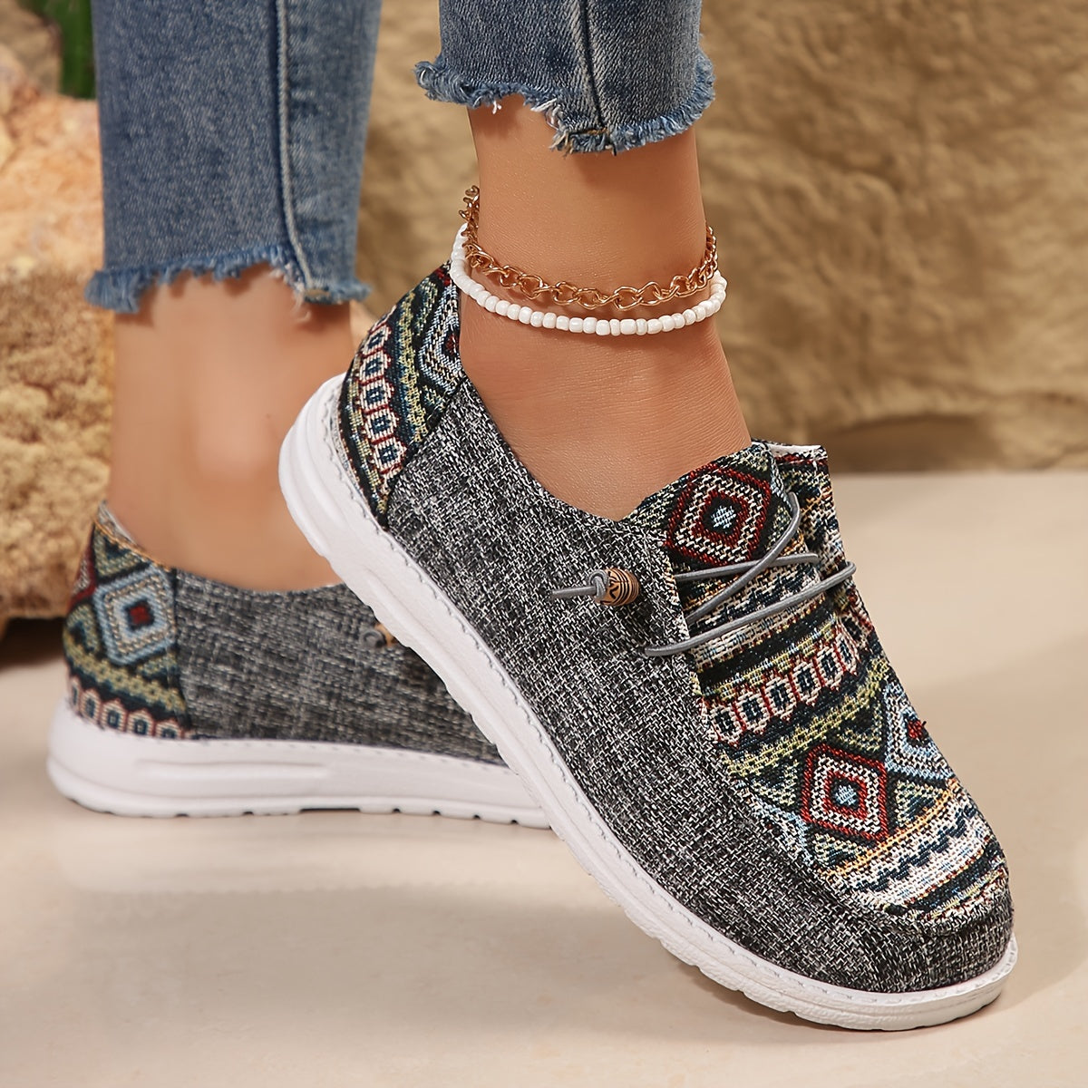 Women All-Season Flat Shoes Geometric Pattern EVA Sole Fabric Upper