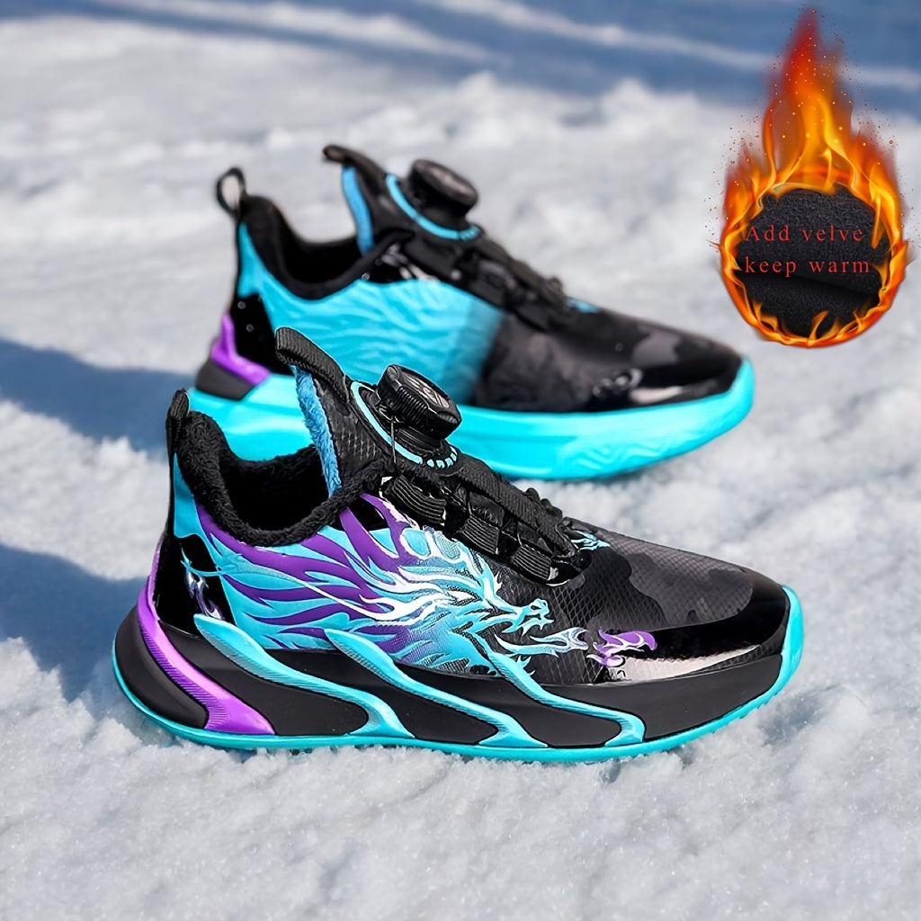 Boys' Fleece-Lined Low-Top Sneakers for Winter Outdoor Casual Running