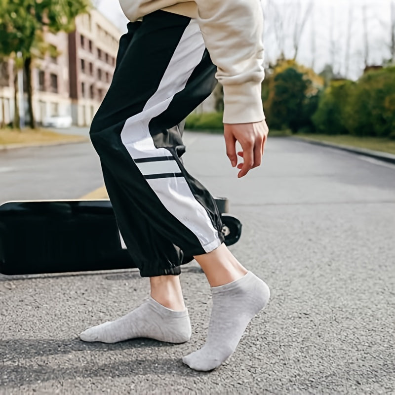 Men's Thin Black Winter Socks White Boat Socks Sweat-Absorbing Deodorant Sports Socks Set