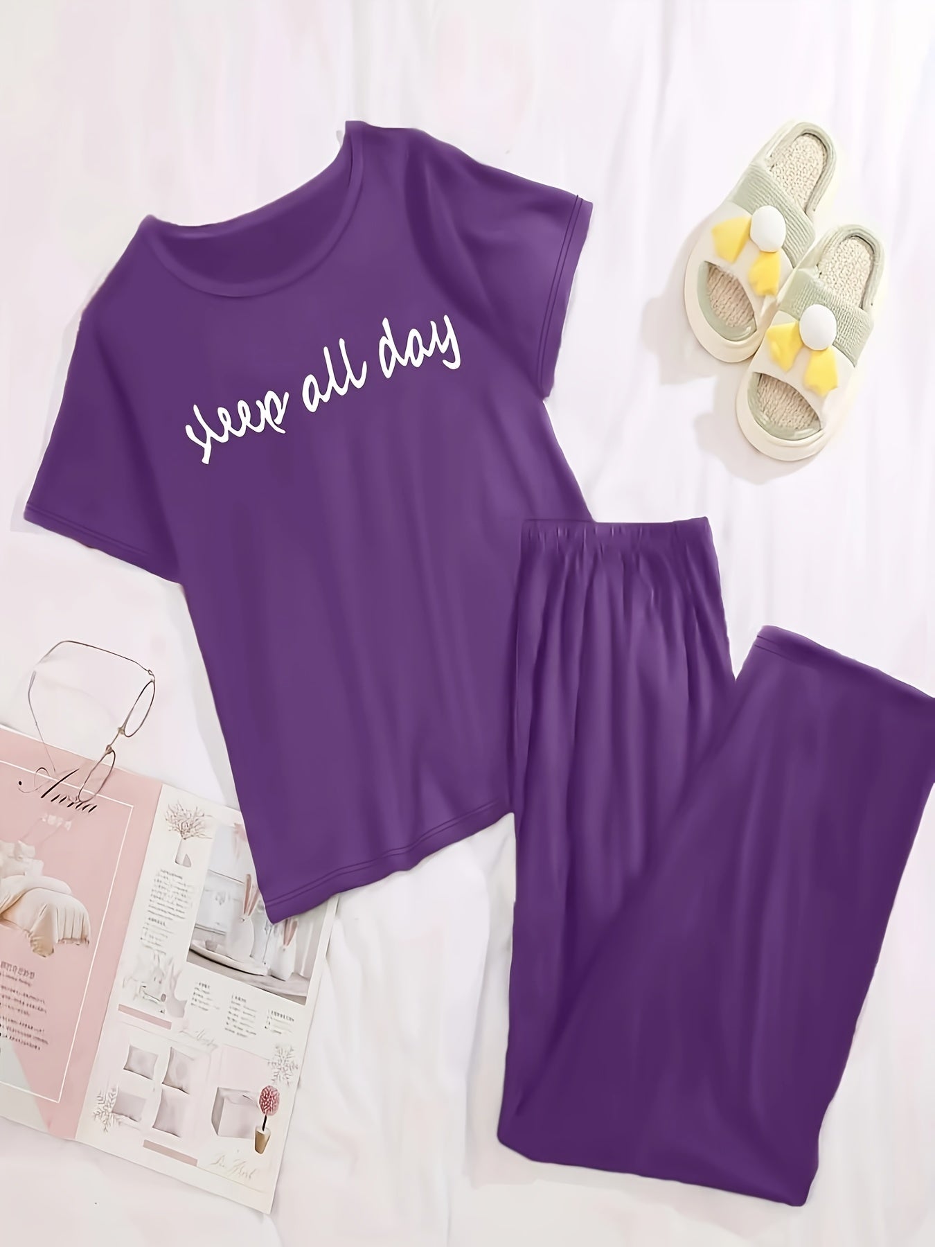 Женский комплект повседневной одежды большого размера с футболкой с лозунгом и брюками