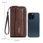 Cartera vintage marrón retro para hombres y mujeres con cierre de cremallera, ranuras para tarjetas, compartimento oculto y bolsillo para fotos