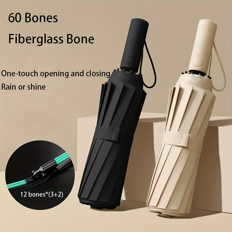 Automatic Umbrella for Men and Women 60 Bone Reinforced Windproof UV Protection Durable with Stylish Handle