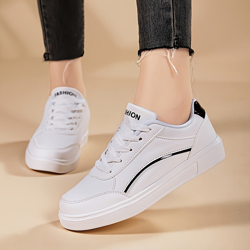 Women's White Casual Sneakers Lightweight Lace-Up Low Top Shoes