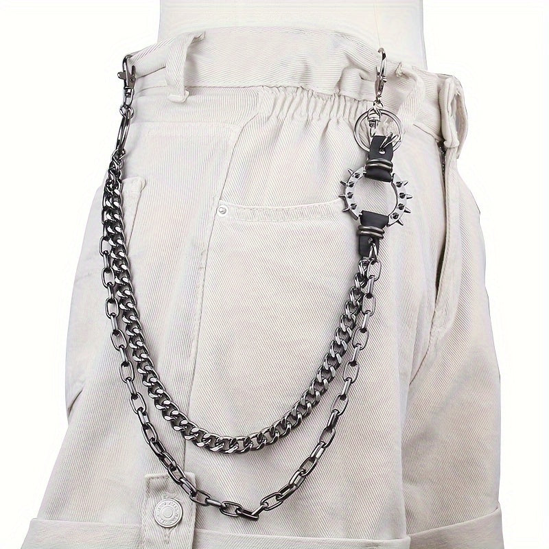 Men's Retro Metal Waist Chain Wallet Accessory Spiky Pants Hip Hop Punk