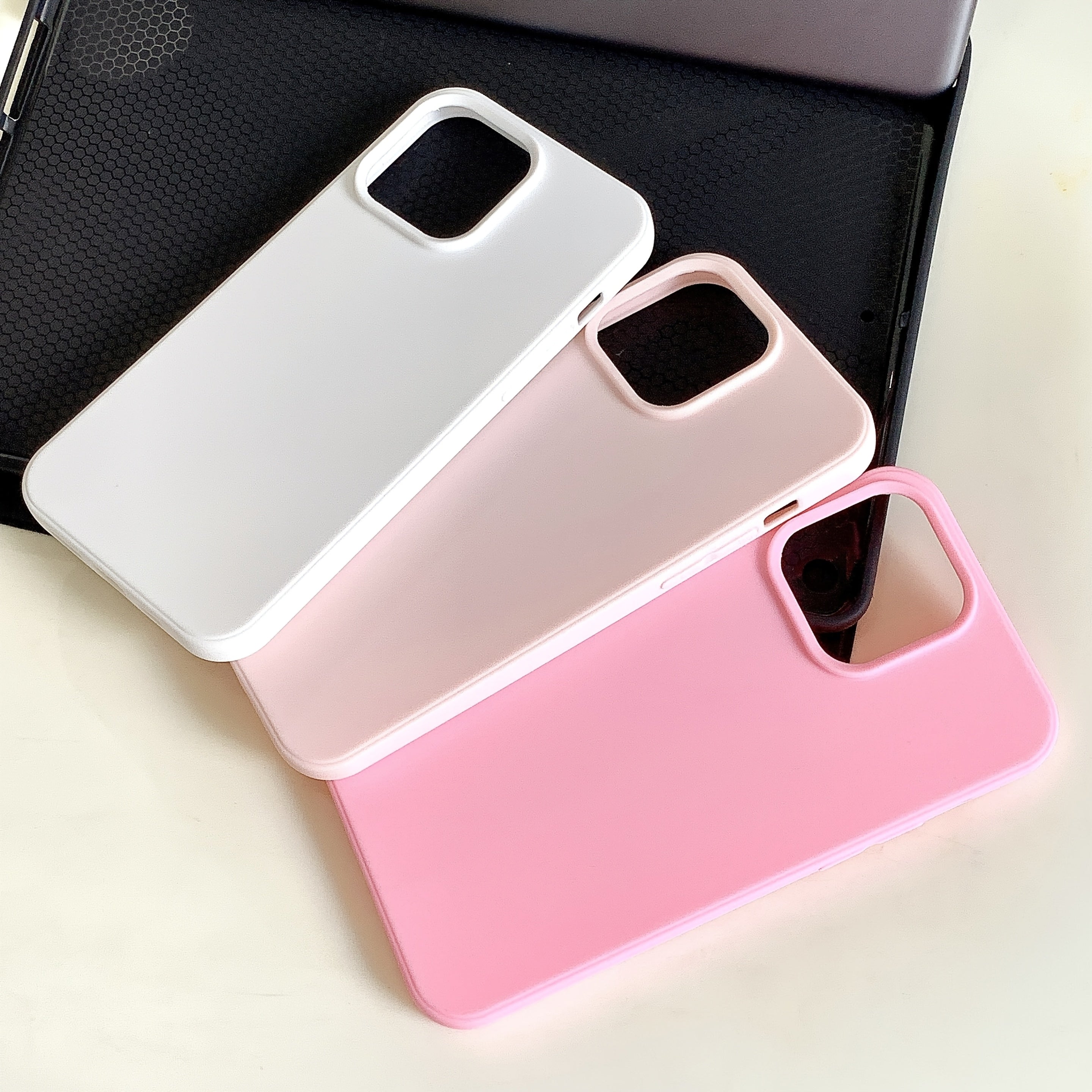 Set of 3 Solid Color iPhone Cases with Lens Protection in Off-White, Pink, TPU
