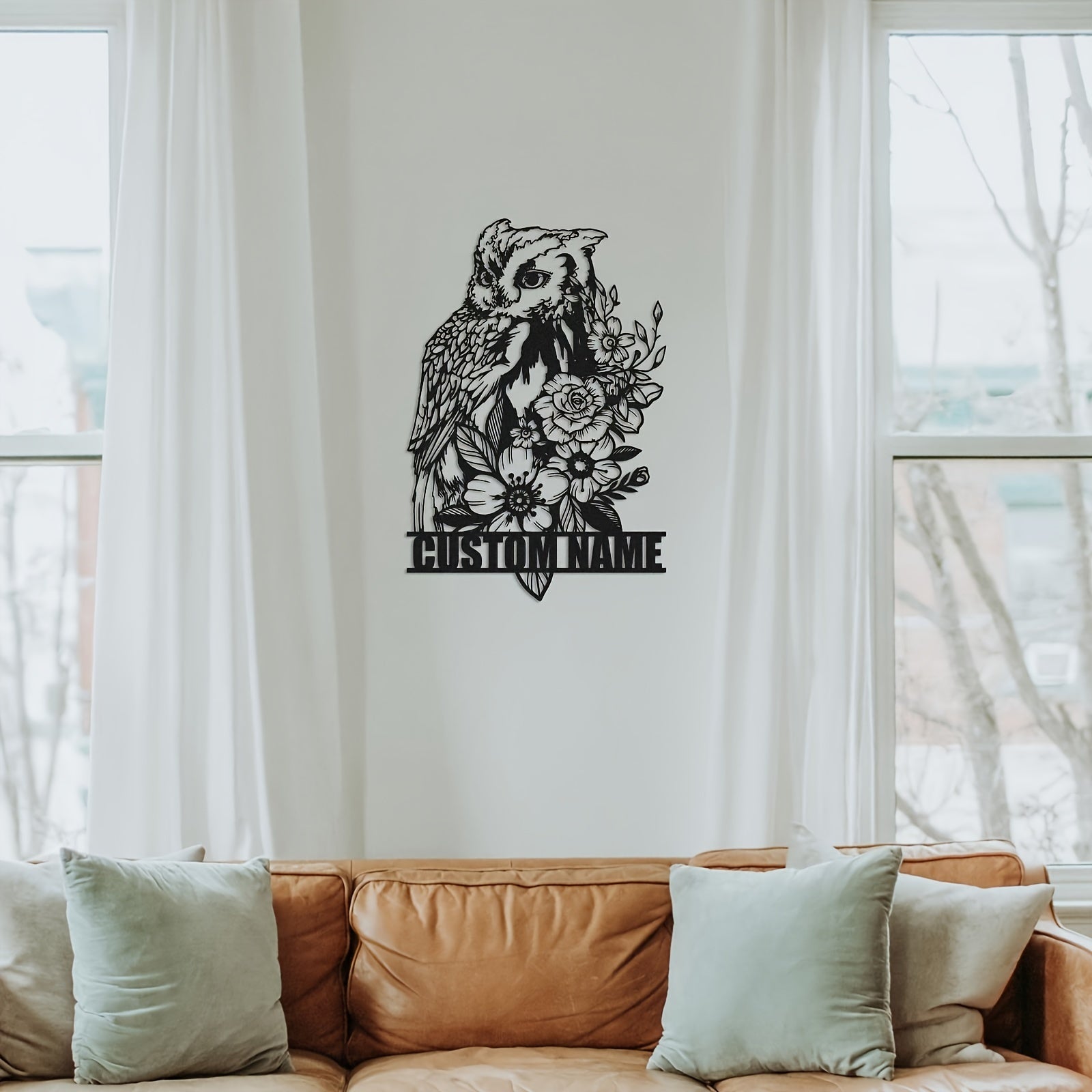 Personalized Owl Wall Art Metal Home Decor with Custom Name Plate