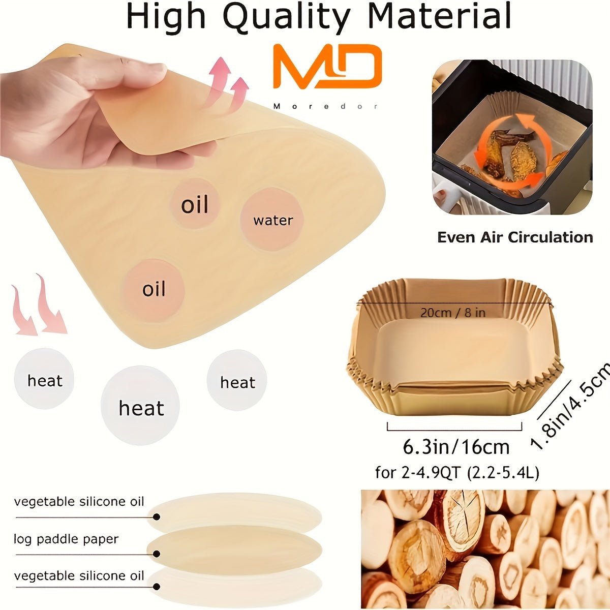 50/150pcs Papel de horno desechable para freidora de aire, cuadrado, antiadherente, resistente al aceite, impermeable, para hornear, asar, microondas