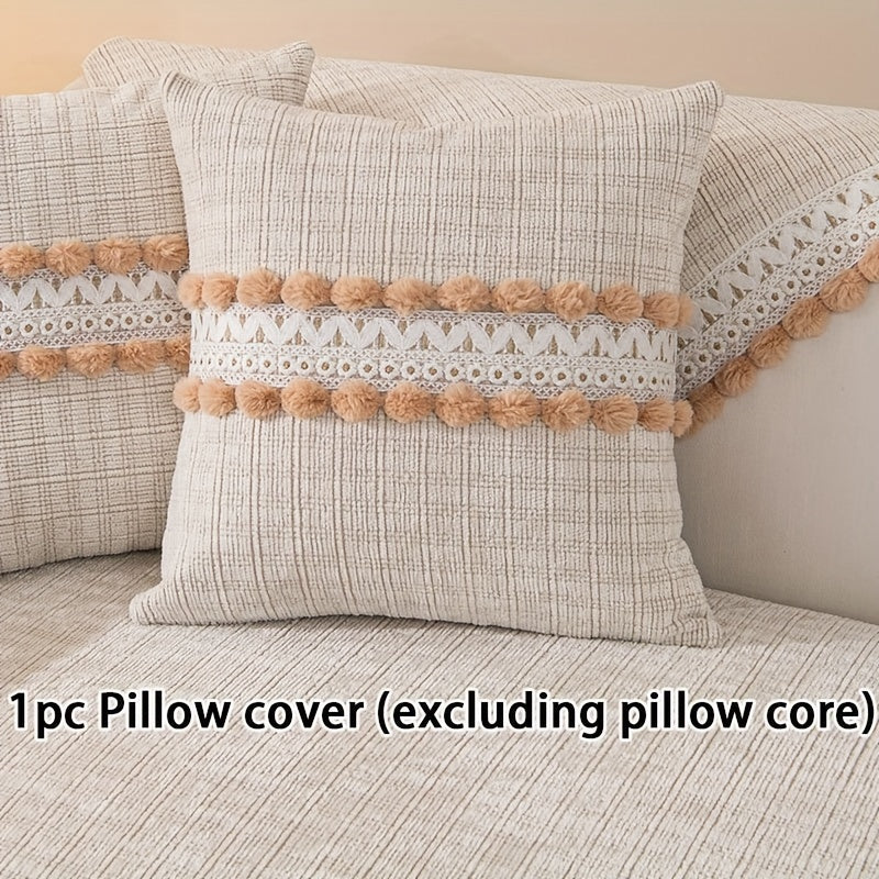 Зеленый чехол для дивана из шенилла с помпонами - водонепроницаемый и дружелюбный к домашним животным, подходит для всех размеров диванов (на 1-4 человека) - легкий в уходе, можно стирать в машине, с кисточками, идеален для любого декора комнаты