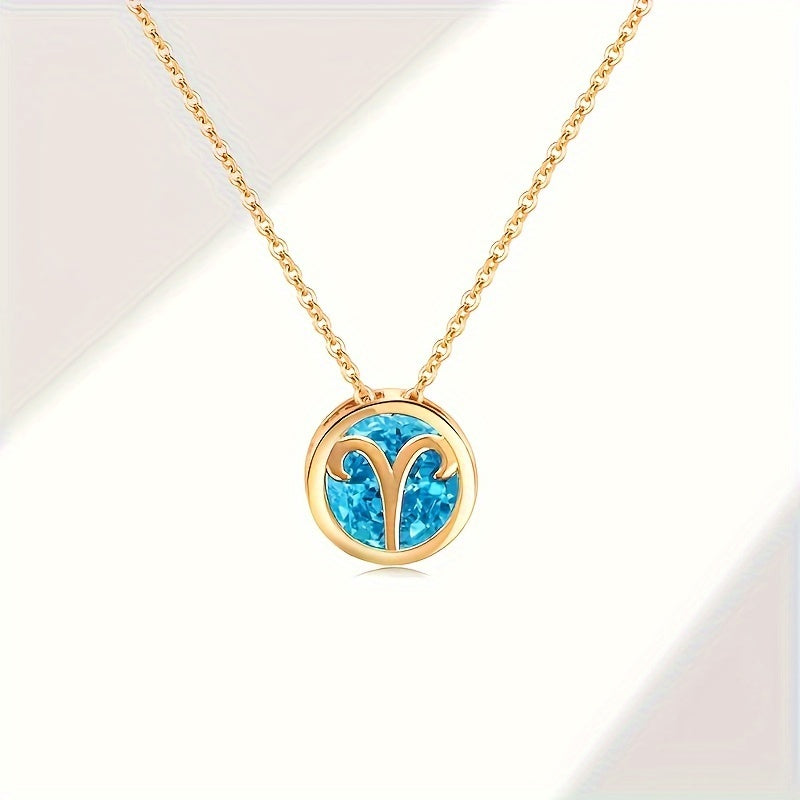 Bohemian Birthstone Pendant Necklace Double-Sided Cubic Zirconia Women Gift