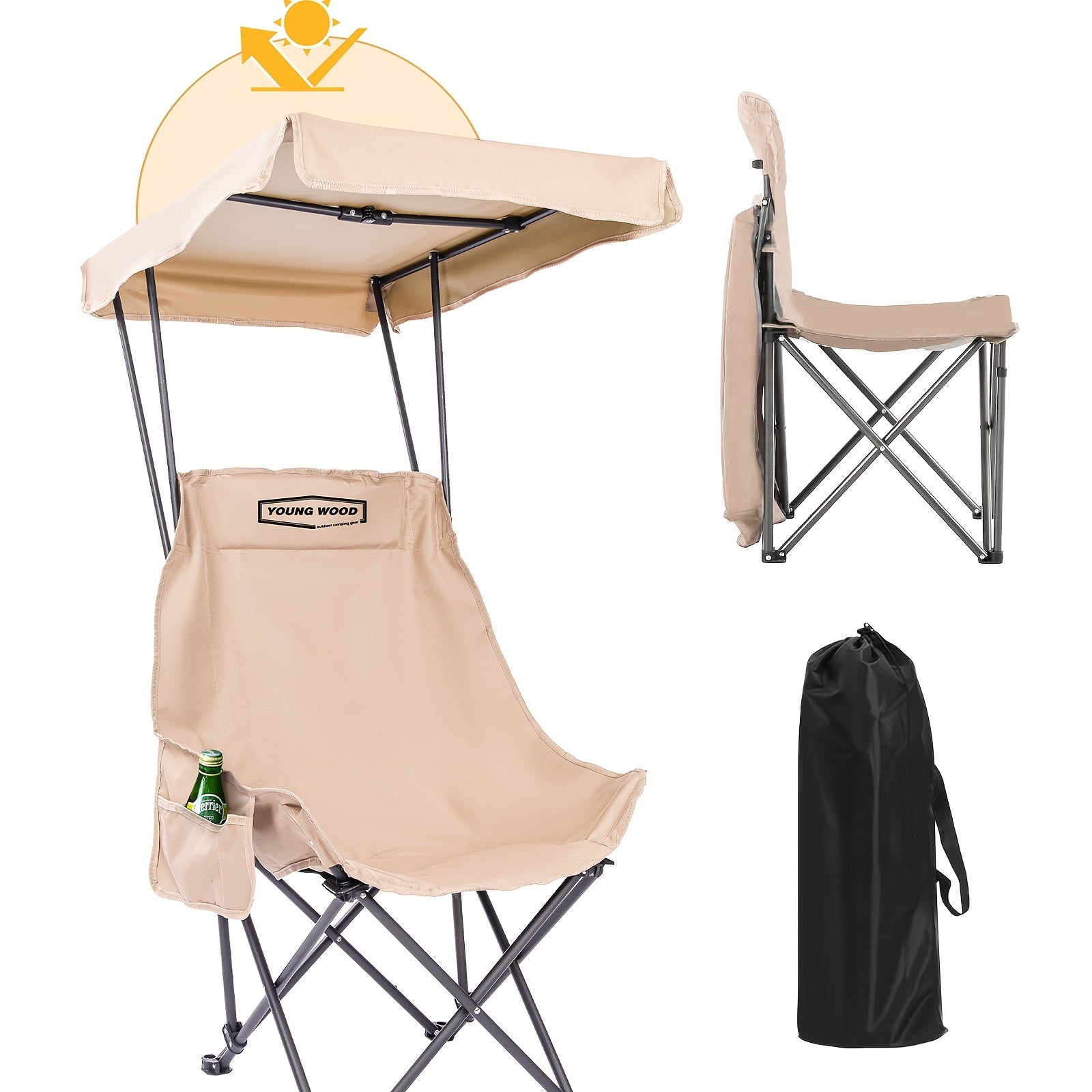 Portable Camping Chair with Sun Shade Canopy, Adjustable, Lightweight, Supports Up to 330 lbs