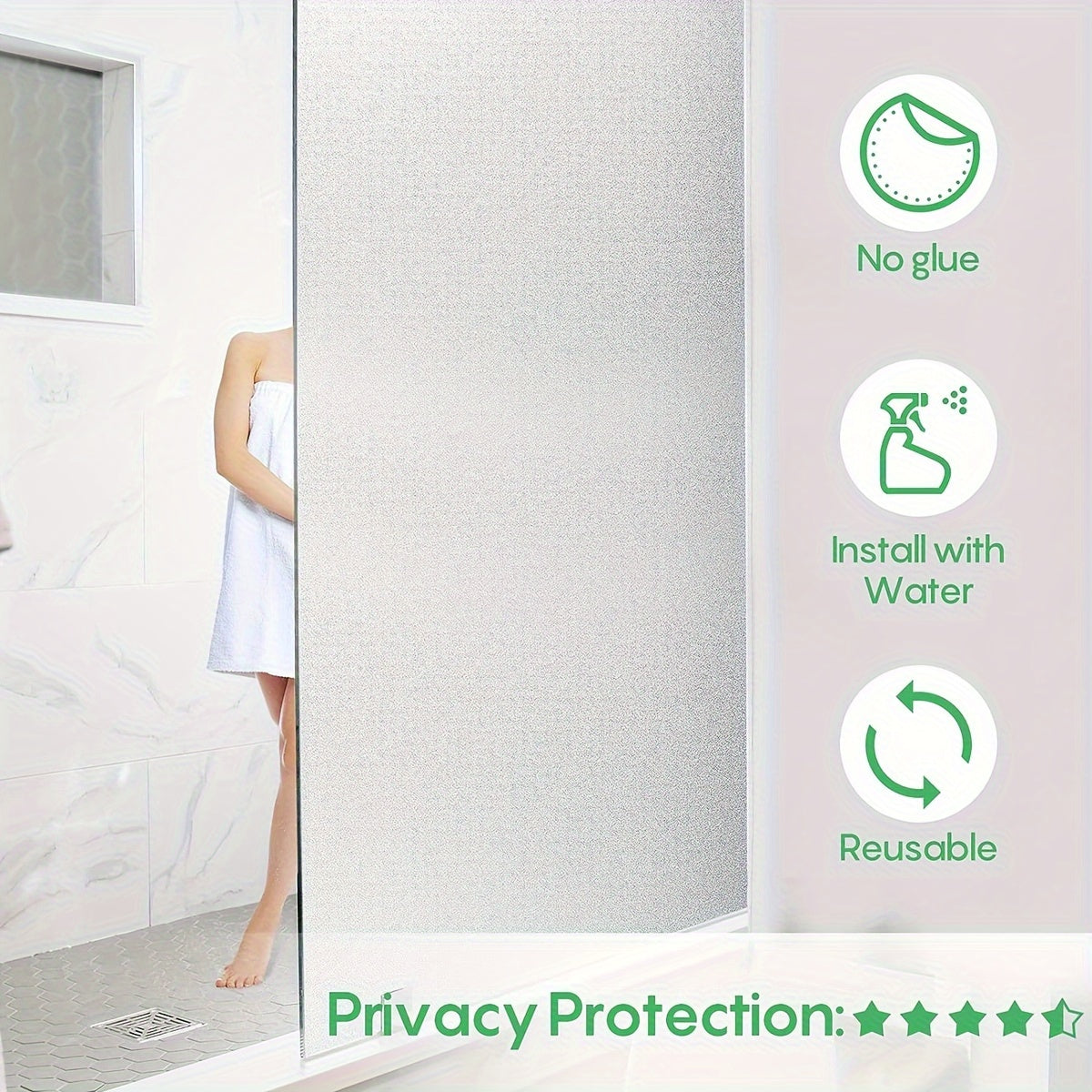 Frosted Privacy Window Film Static Cling Heat Control for Glass Doors 2mil Roll