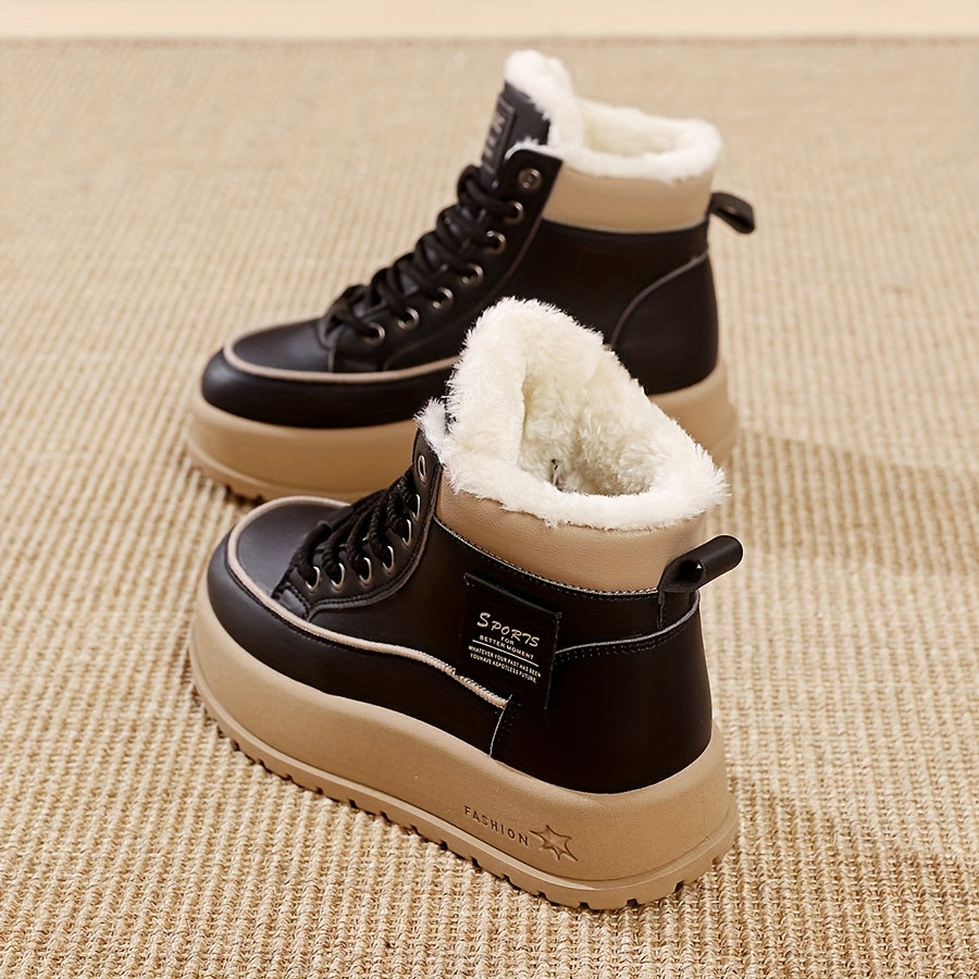 Women’s Winter Thick-Soled Ankle Boots with Lined Interior and Flat Heel