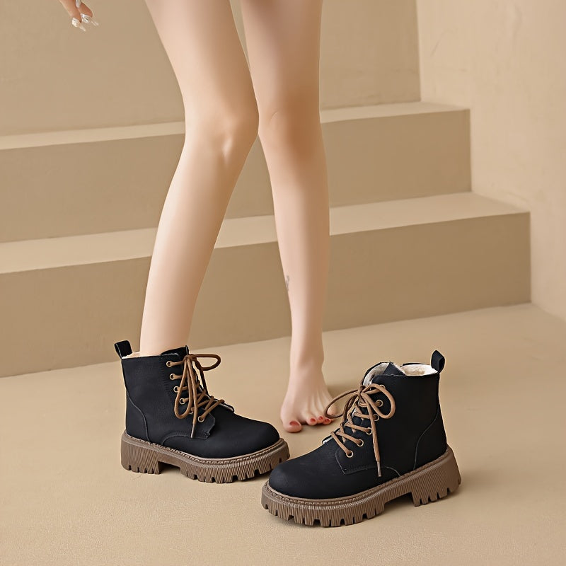 Women's Fashion Mid Heel Block Ankle Boots with Zipper Solid Color