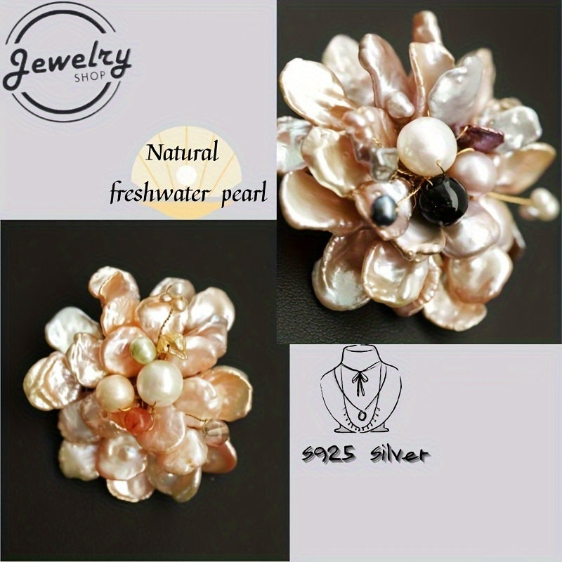 Freshwater Biwa and Baroque Pearl Floral Brooch Vintage Boho Wedding Gift Jewelry