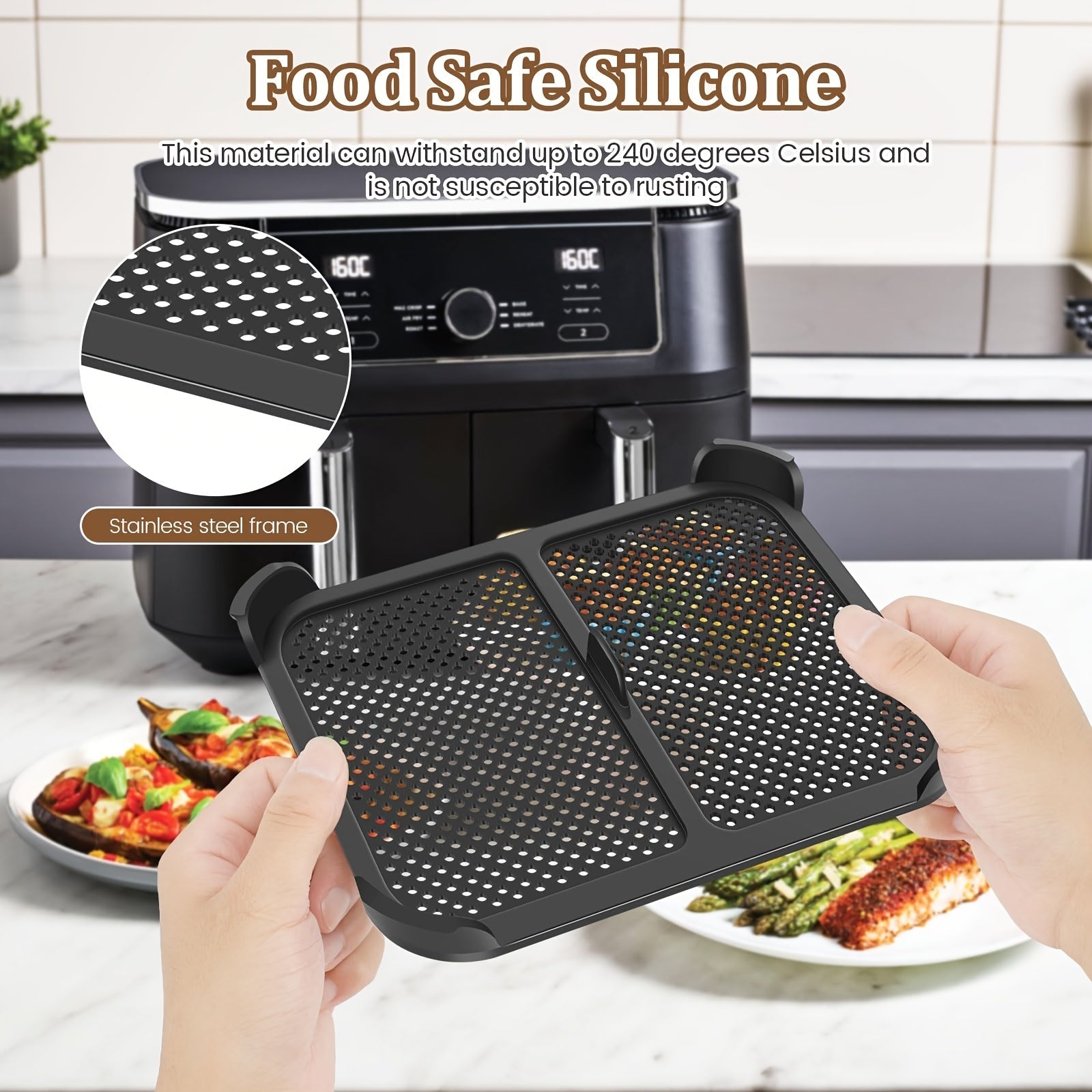 Silicone Splash Guards for Air Fryer 21x16cm Heat Resistant Grease Shields Pair