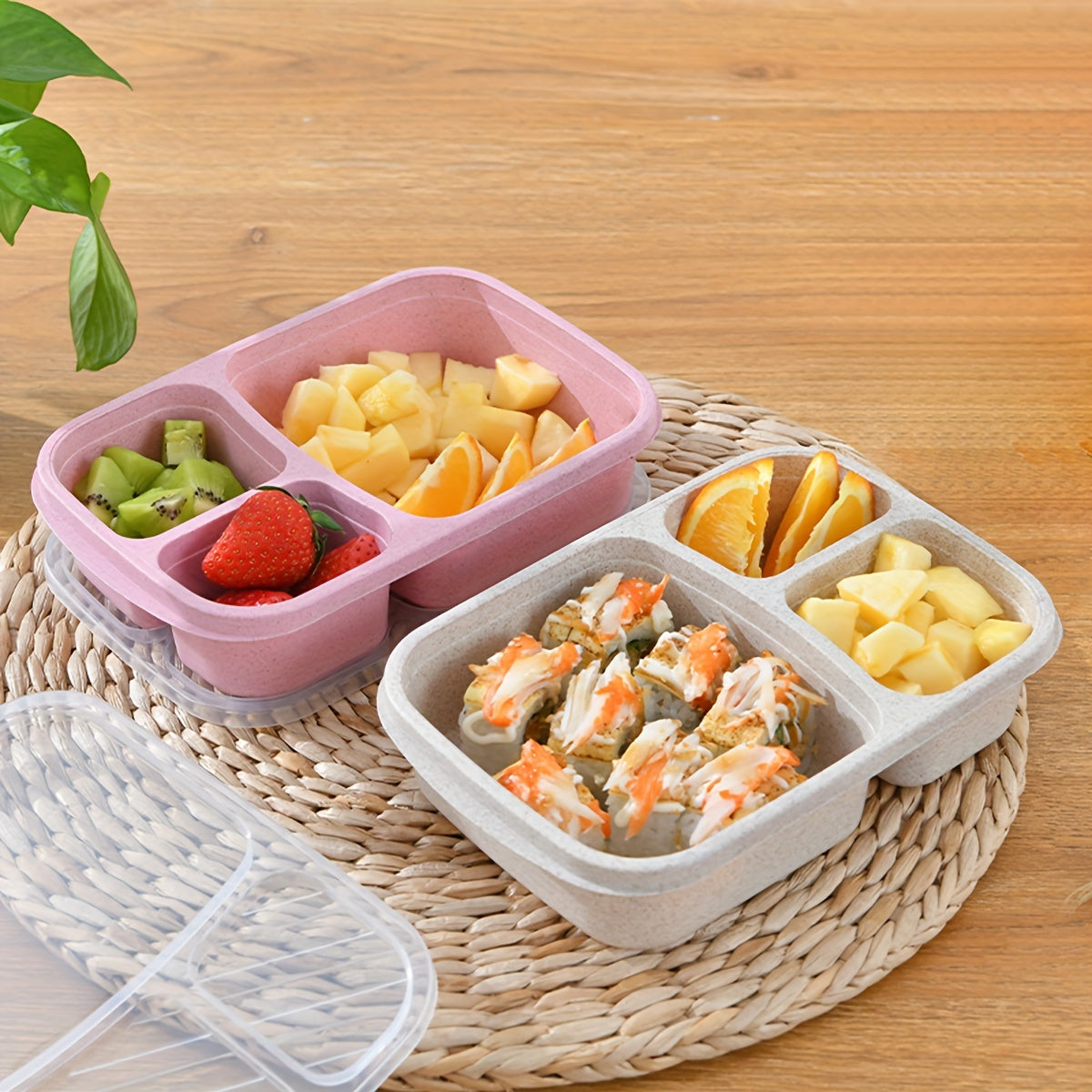 Bento Boxes with 3 Compartments Reusable Snack Containers for School Work Travel
