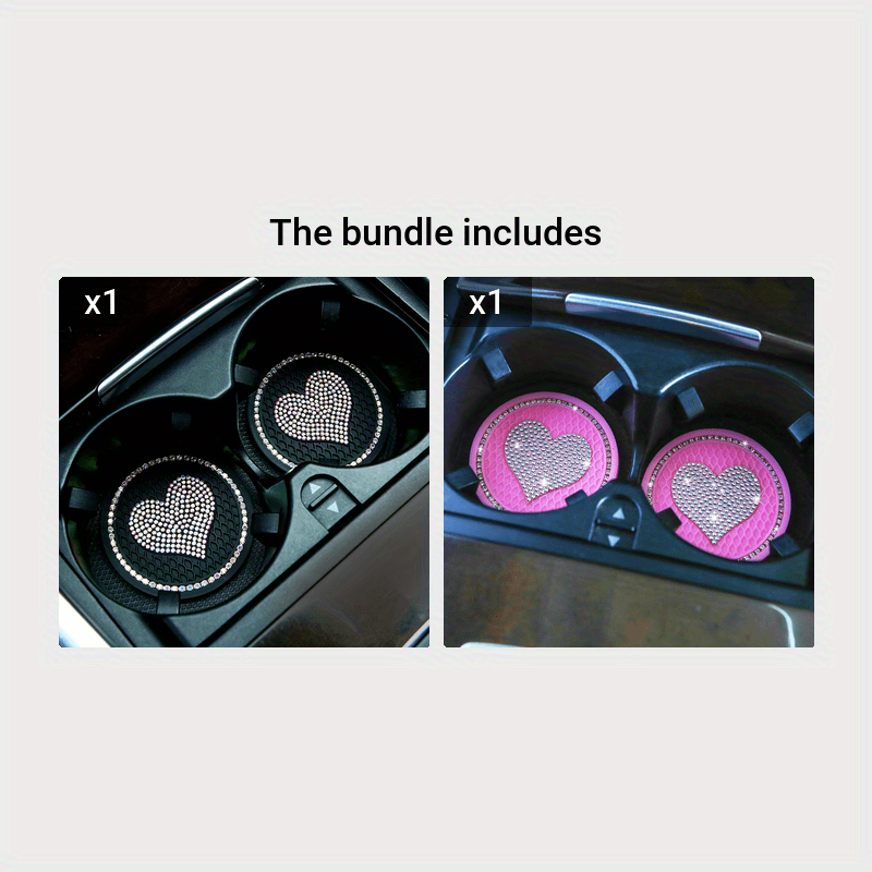 2 Pack Bling Rhinestone Car Cup Holder Coasters Silicone Inserts Universal Fit