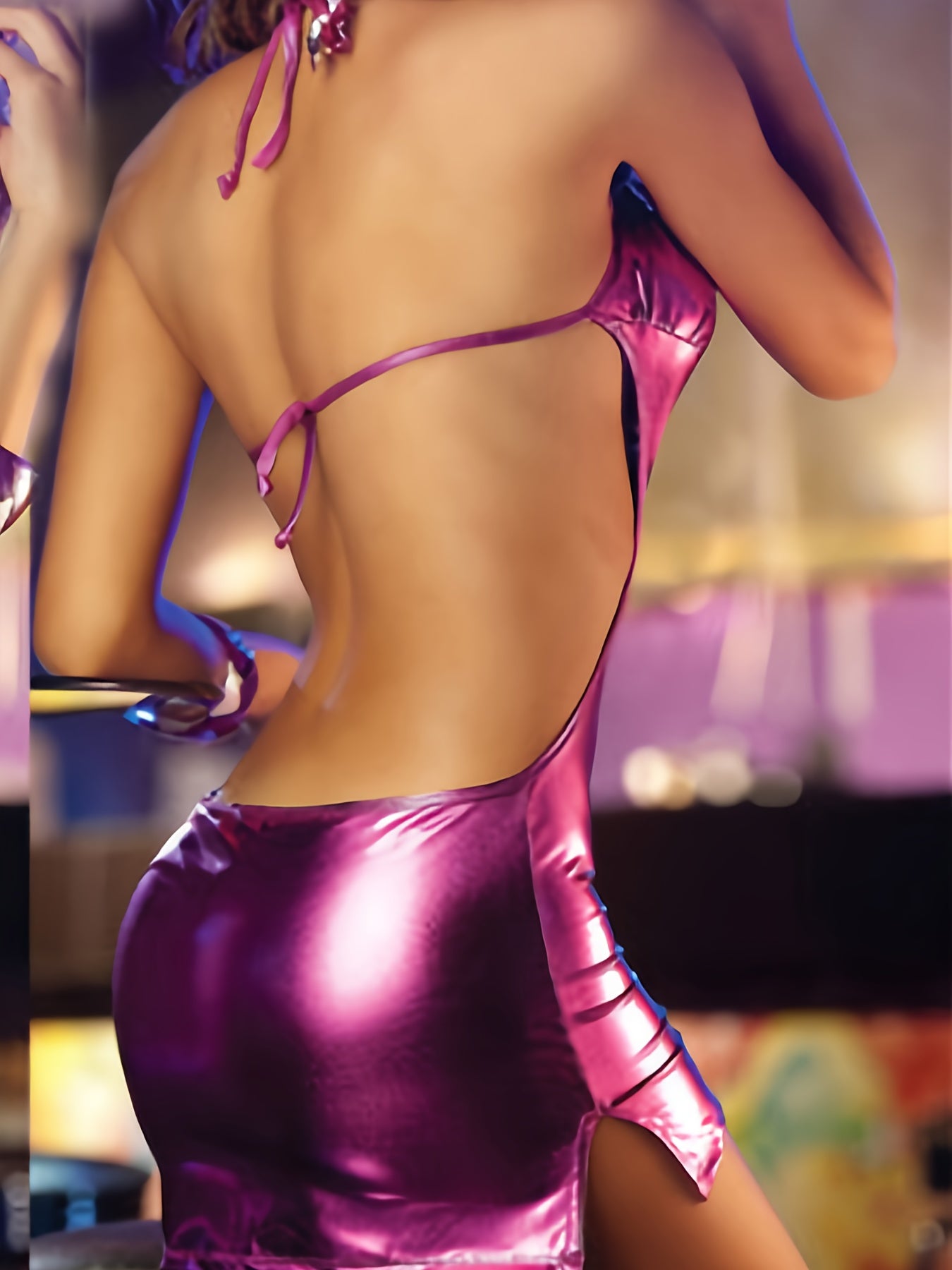 Women's Lingerie Set with Backless Pajamas and Patent Leather Outfits