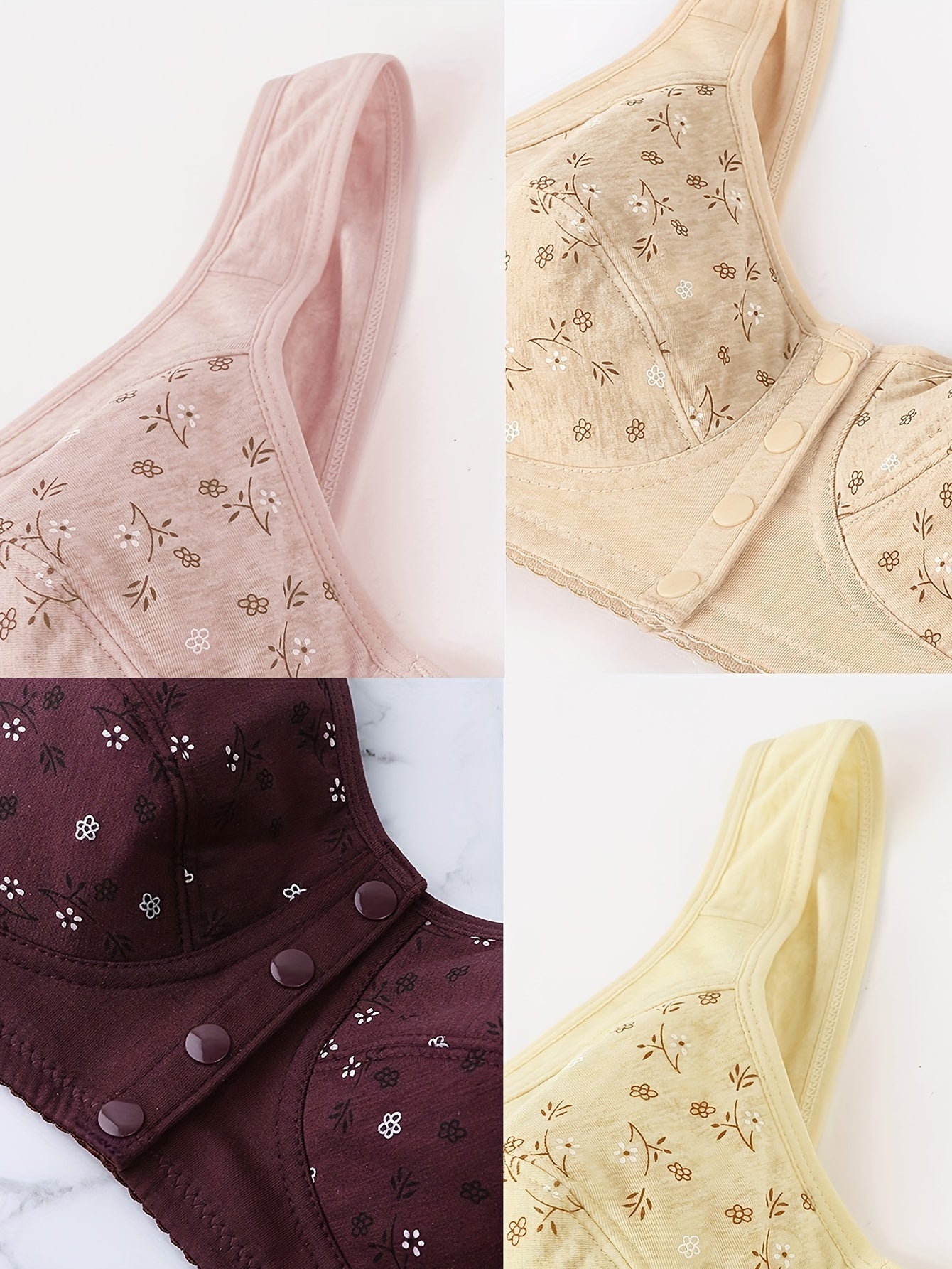 7-Pack Women's Solid Color Wireless Bralettes with Front Buckle Soft Knit Fabric No Padding