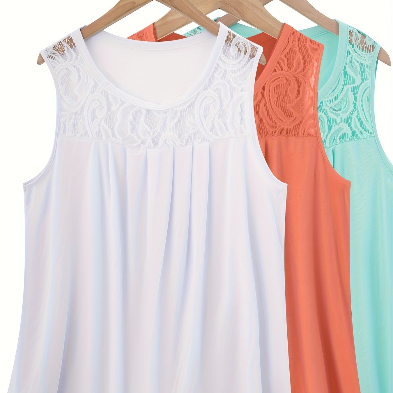 Набор из 3 женских трикотажных жилетов из полиэстера однотонного цвета с круглым вырезом, повседневные рубашки