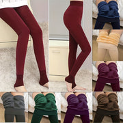 Women's High Waist Velvet Leggings Solid Color Elastic Knit Warm Winter