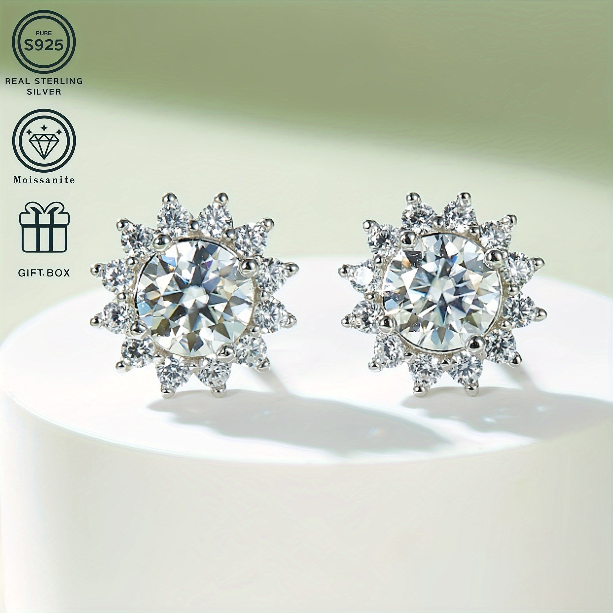 Set of 4 Moissanite Jewelry Pieces Sterling Silver Sunflower Necklace Earrings Bracelet Gift Box