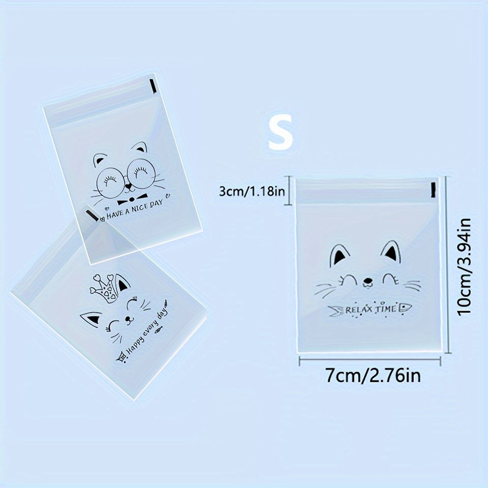 Paquete de 100 bolsas de golosinas autoadhesivas con dibujos de gatos para fiestas