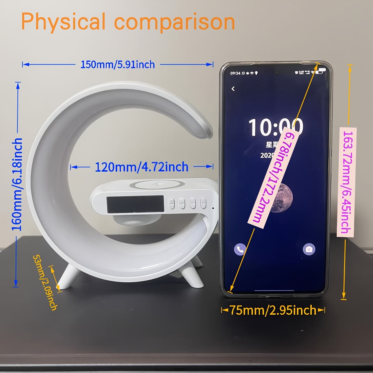 Lámpara de mesa LED inalámbrica con pantalla de hora, alarma y carga inalámbrica para hogar y oficina negro blanco