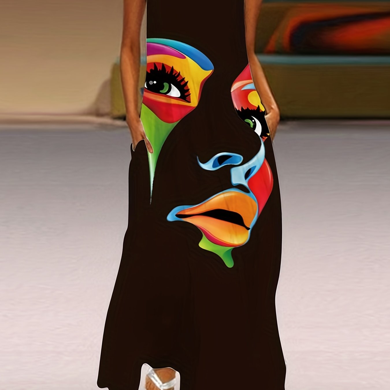 Абстрактное платье макси с вырезом, без рукавов, идеально подходит для летней и весенней одежды для женщин.