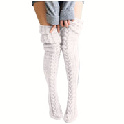 Women's Knitted Thigh-High Socks Solid Color Warm Acrylic Knee-High Stockings