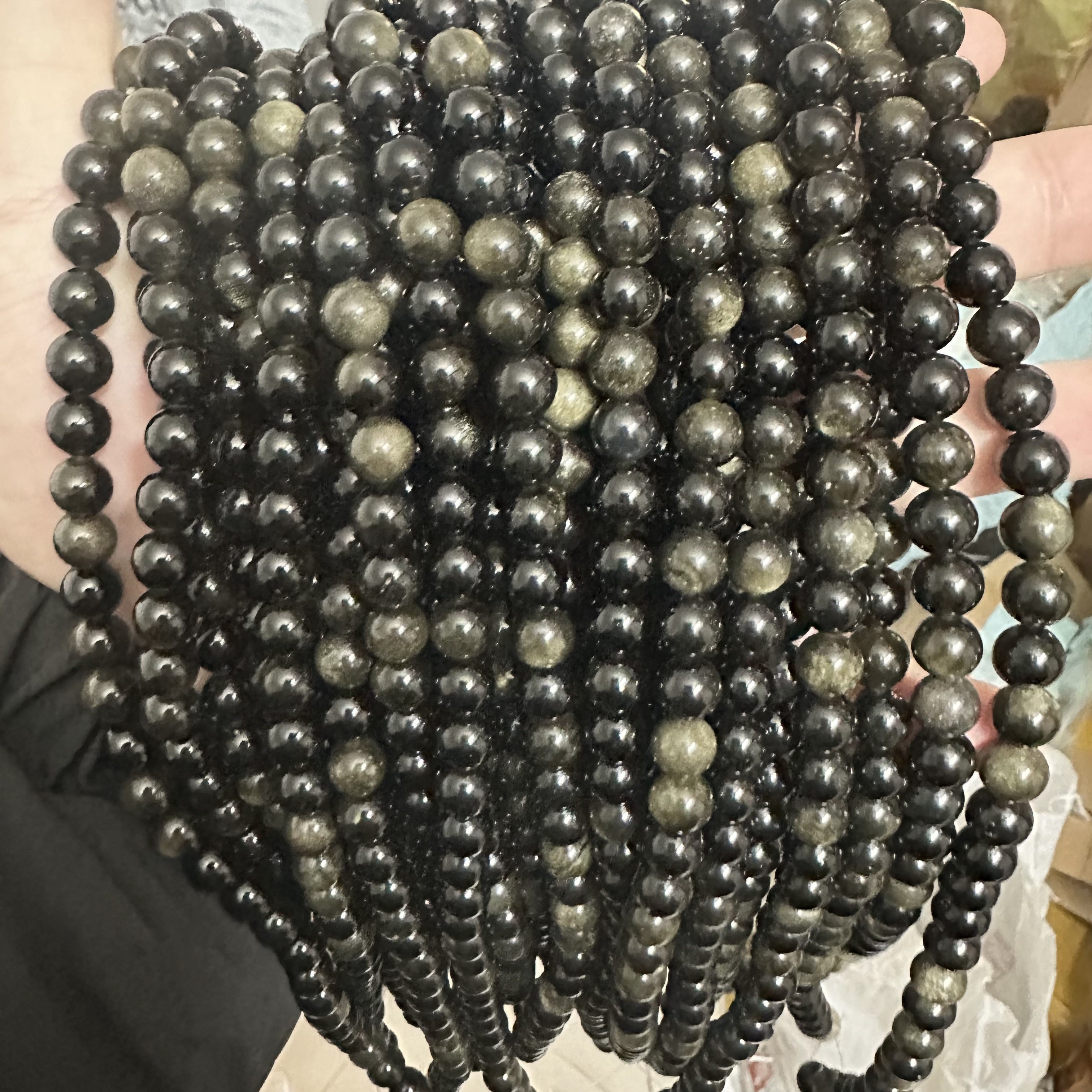 Golden Obsidian Beads Set 8mm Natural Stone Jewelry Making 46 Pieces