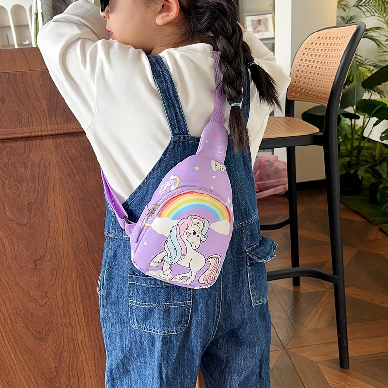 Kids' Nylon Chest Bag for Girls with Pattern, Adjustable Crossbody and Waist Bag