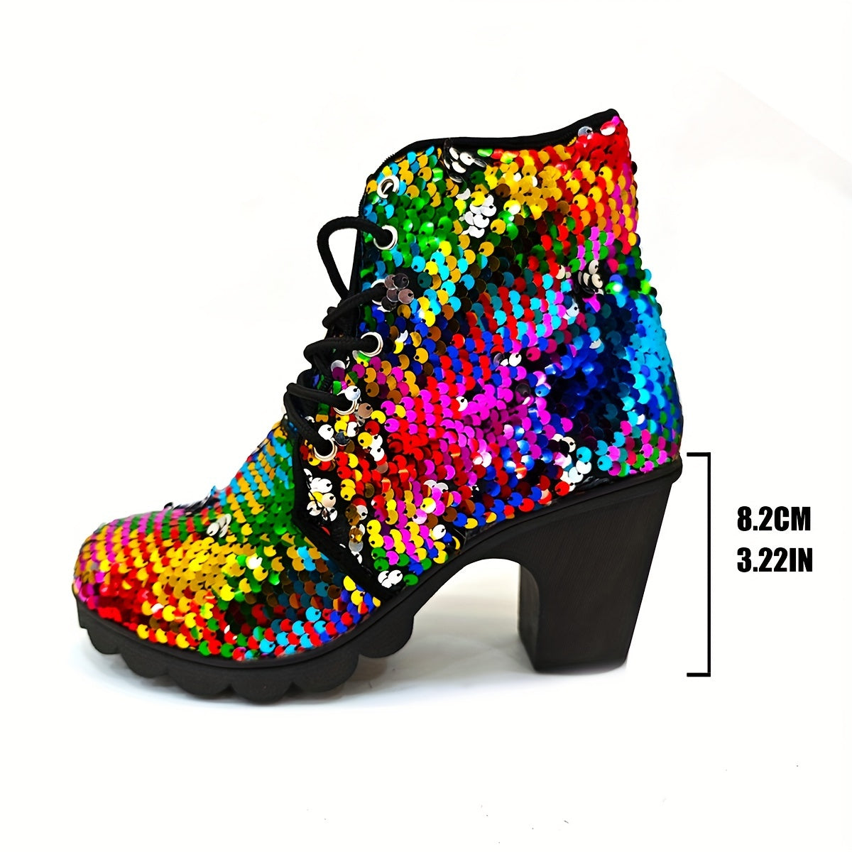 Women's Ankle Boots Sequin Lace-Up Chunky Heel Winter Shoes