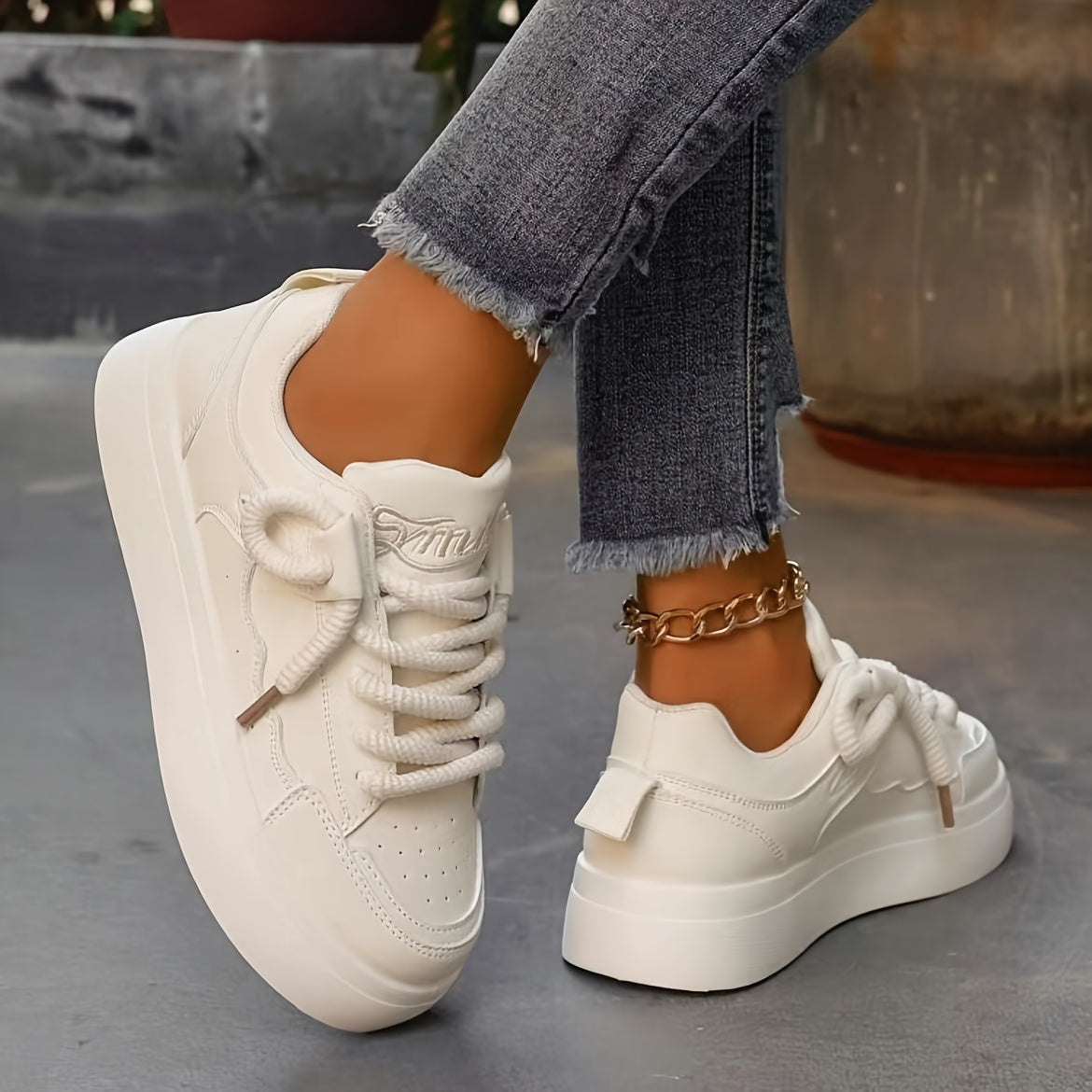 Zapatillas de mujer de caña baja de color sólido con cordones, zapatos casuales para correr con suela de goma